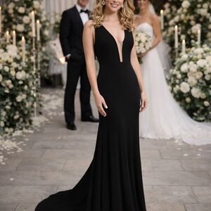Jovani Black Deep V Elegant Gown Dress Prom Pageant Black Tie Wedding Size 2